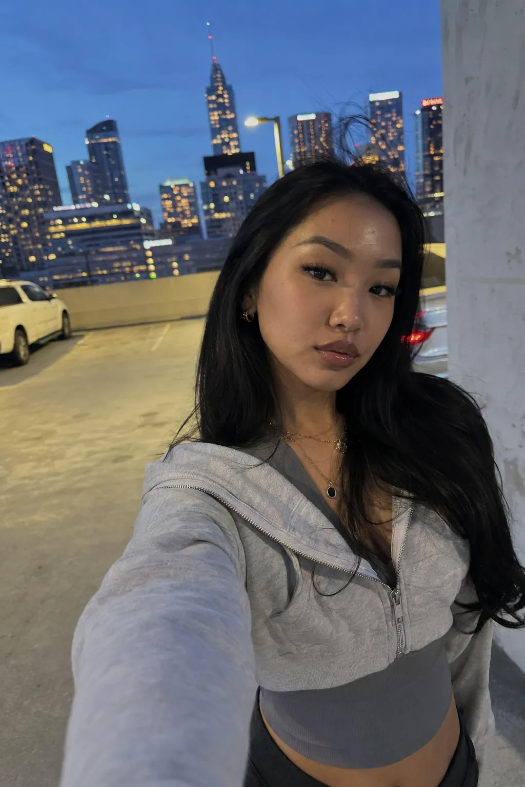 Rooftop selfie at blue hour.